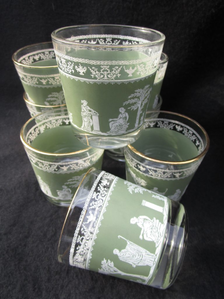 Greek Hellenic Style Green Jasperware Juice Glasses