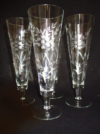 tall, clear, slender, and stylized four-piece atomic pilsner set
