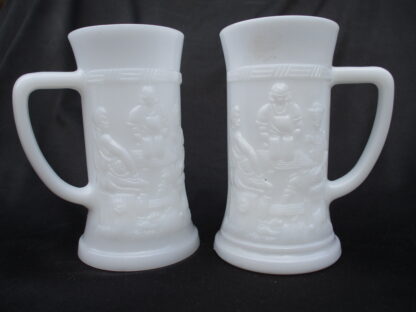 Opal Milk Glass Beer Mug with engraved designs