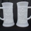 Opal Milk Glass Beer Mug with engraved designs