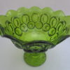 LE Smith glass compote Kelly Green folded scalloped rim and base