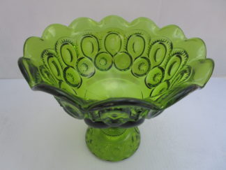 LE Smith glass compote Kelly Green folded scalloped rim and base