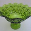 LE Smith glass compote Kelly Green folded scalloped rim and base