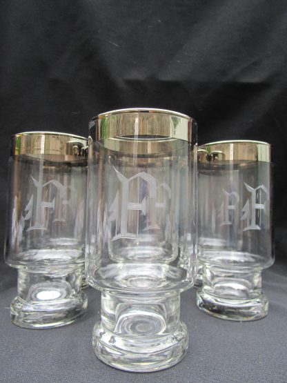 F Initial Footed Tumbler Set with Platinum Band Rim