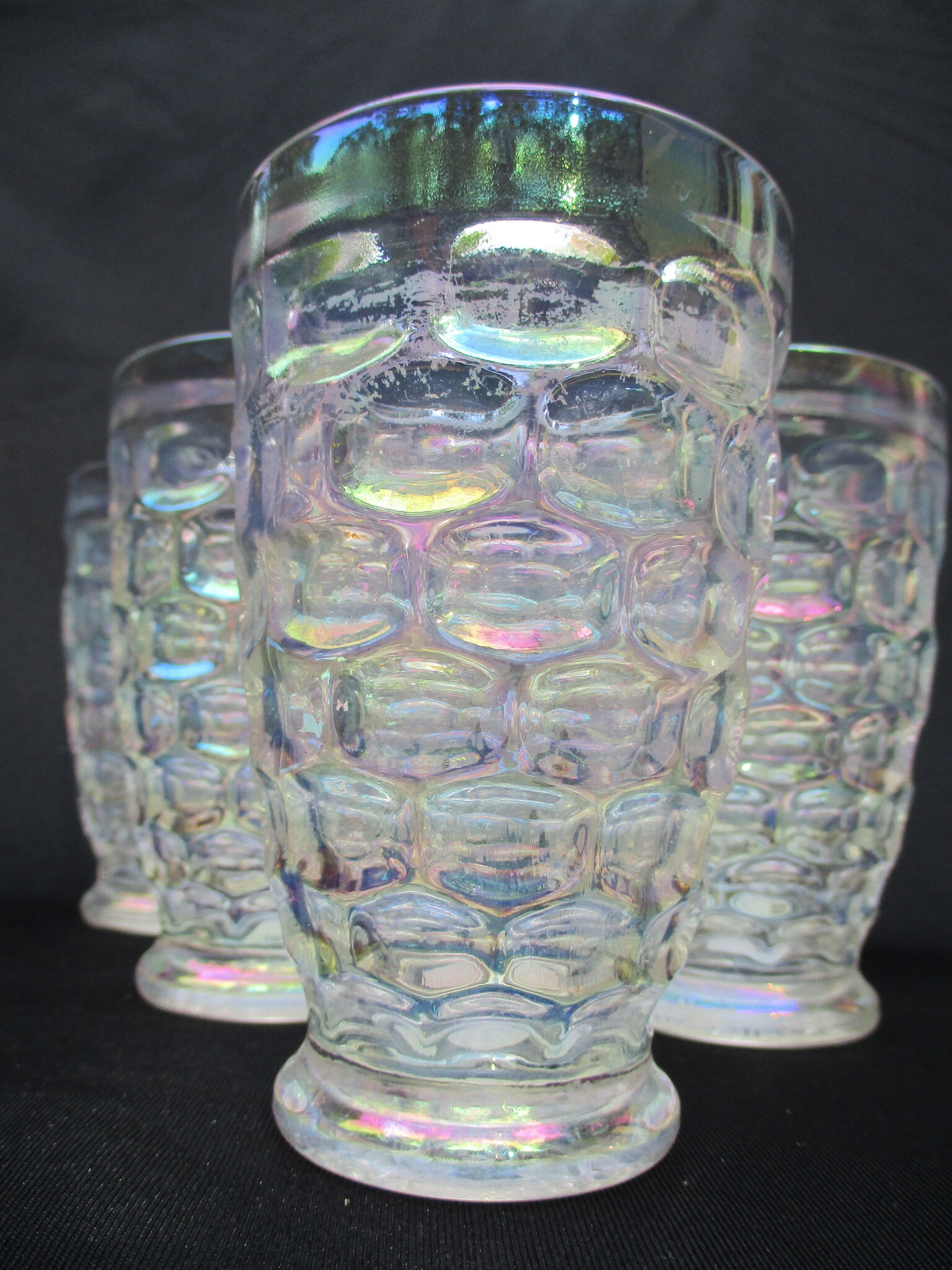 Federal Glass Yorktown Colonial Thumbprint Pattern Moon Glow Luster Finish Iridescent Footed