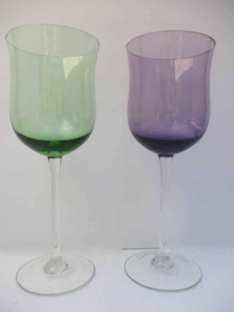 Purple and Green Wine Glass Set with clear stem