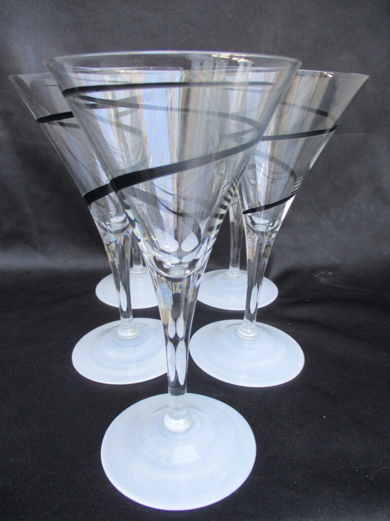Art Deco Wine Glass set with white frosted base