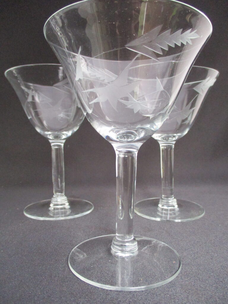 Clear Wine Glass set with ferns and foliage