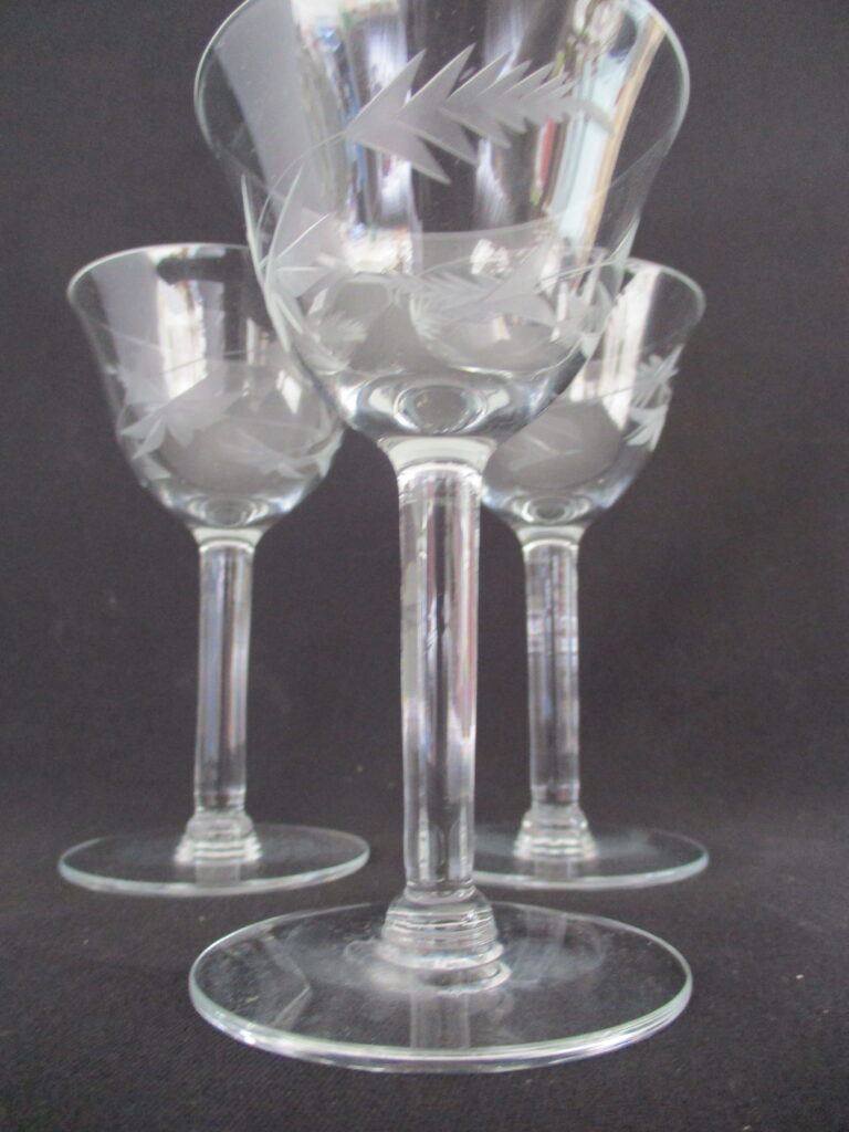 Crystal Sherry Glass set with ferns and foliage