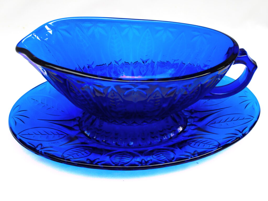 Cobalt Blue Glass Gravy Boat and Underplate