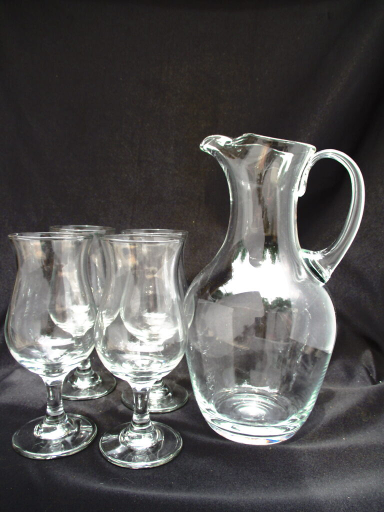 Clear Glass Blown Mouth Pop Belly Pitcher and Glass Set