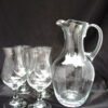Clear Glass Blown Mouth Pop Belly Pitcher and Glass Set