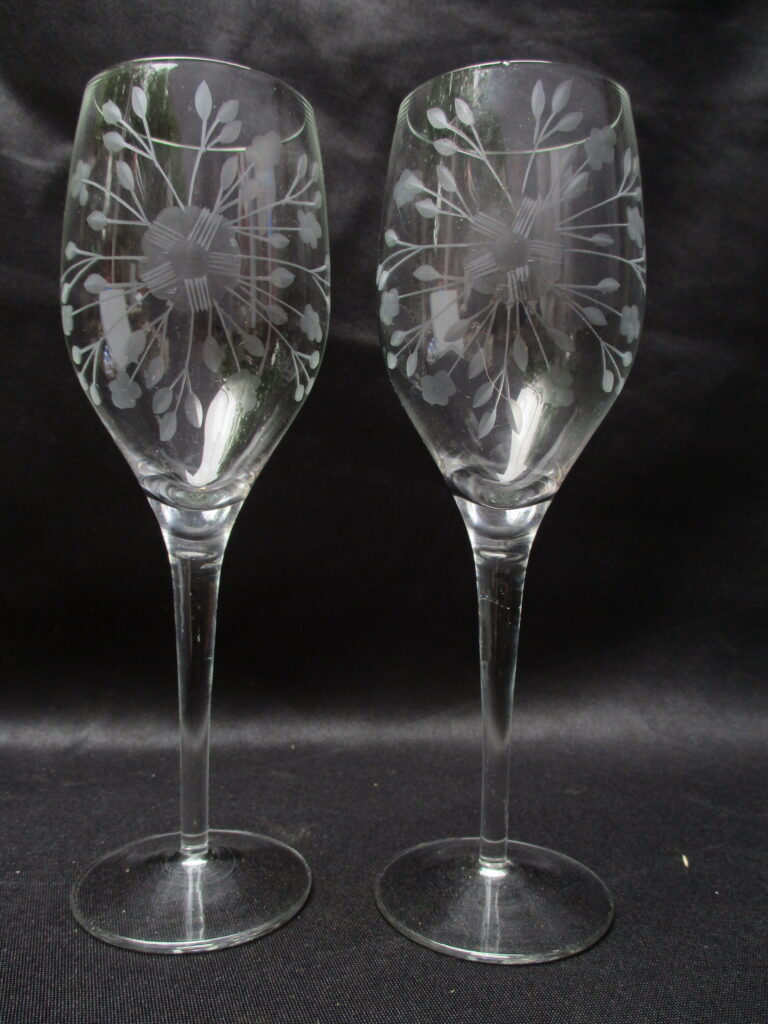 Wine Flute Set with flower etchings