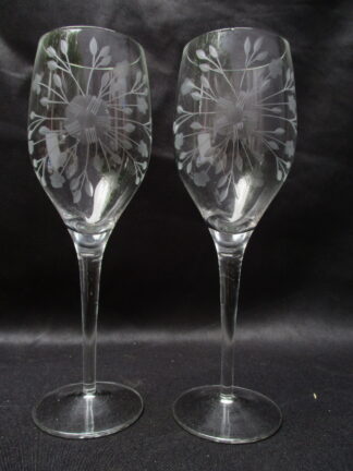 Wine Flute Set with flower etchings