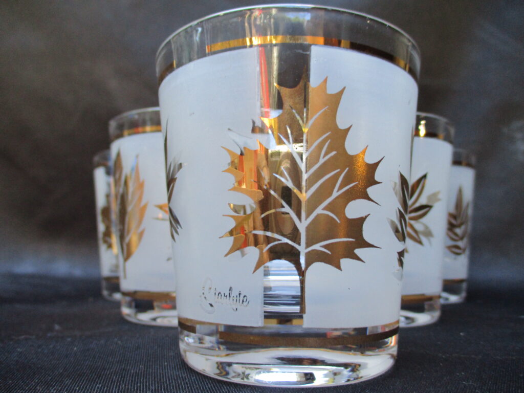 Starlyte Frosted Shot Glasses with Gold Metallic Leaf