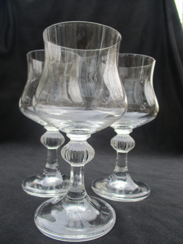 Clear Glass Liqueur Set with Ribbed Bubble Stem