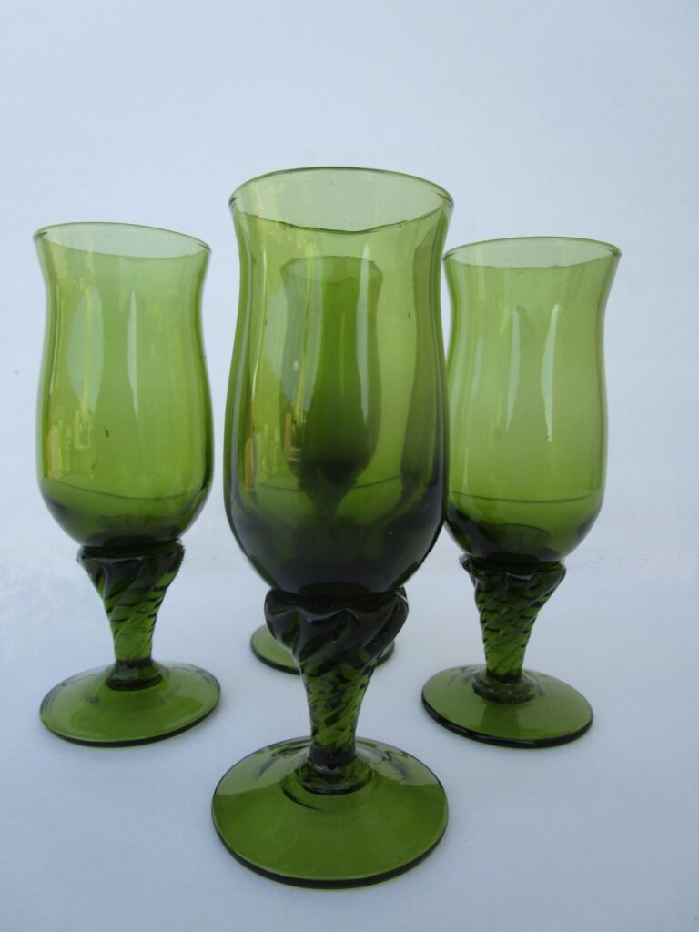 Avocado Green Shot Glasses with swirl stem