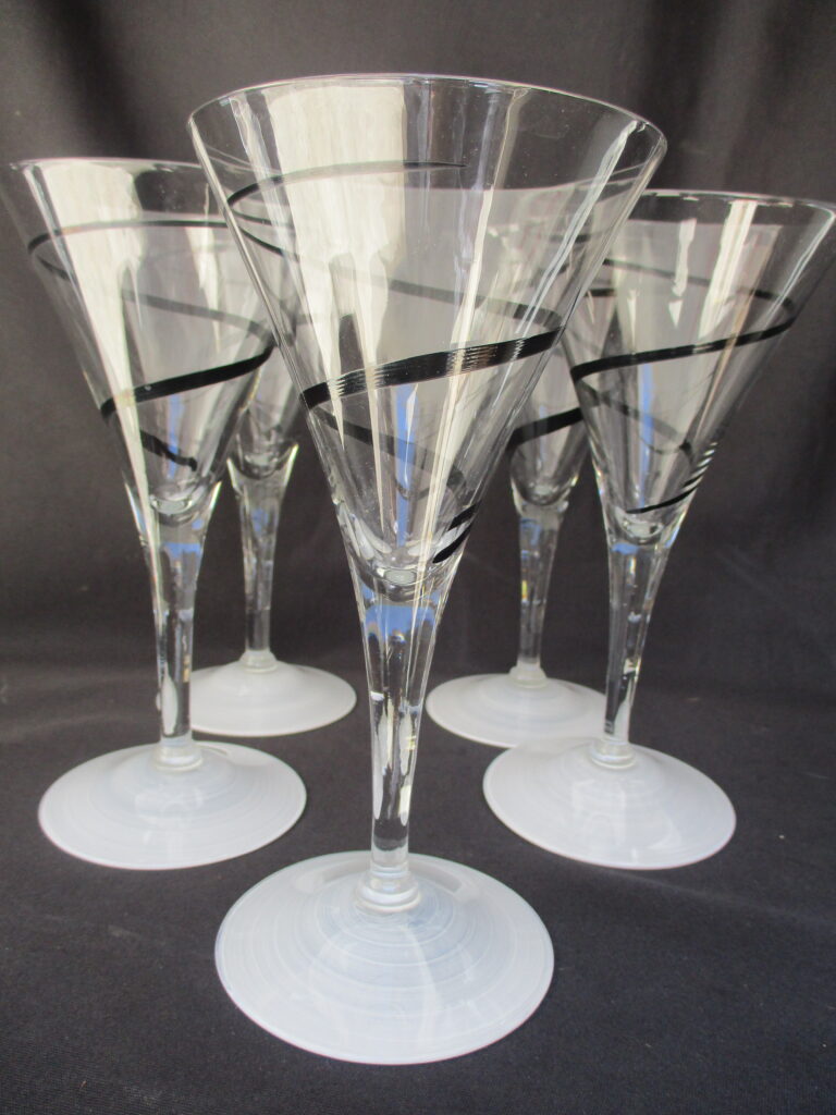 Wine Glass set with black swirls and white frosted base