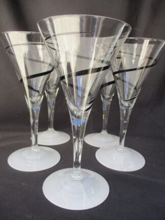 Wine Glass set with black swirls and white frosted base