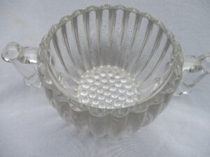 Ribbed Glass Sugar Bowl With Beaded Underside Base