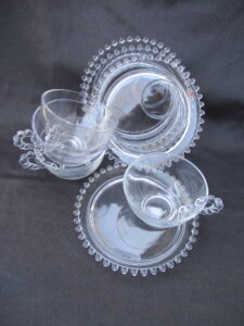 1Imperial Glass Corp. Candlewick Pattern Snack Set With Beaded Rim And Handles