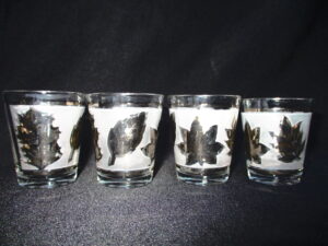 Libbey Glass Silverleaf Shot Glasses With Silver Metallic Leaf Design On Clear Amidst Frosted Glass