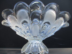 Glass Compote Scalloped Frosted & Clear